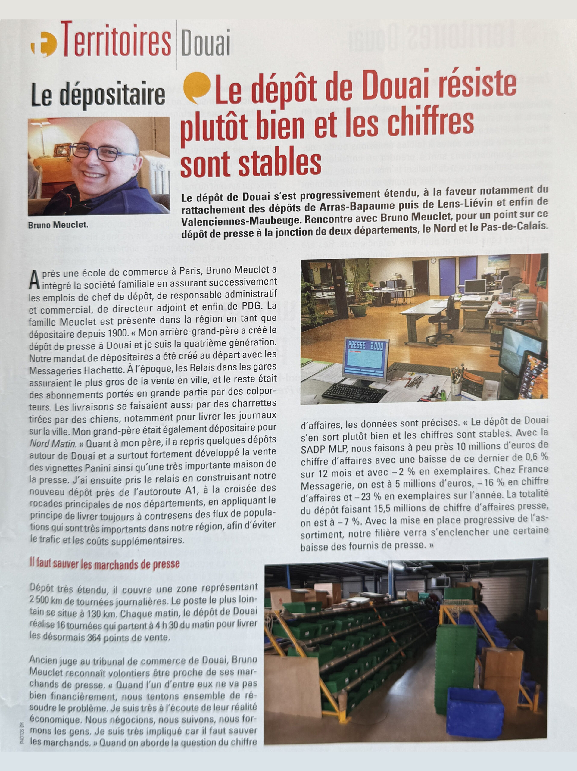 Article de presse datant février 2025 interview de Bruno Meuclet et son fils Marc-Antoine Meuclet directeur adjoint dépositaire de Douai